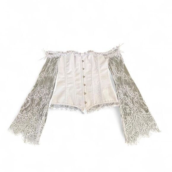 Cottage Fairy White Corset with Lace Flared Sleeves - Picture 1 of 3
